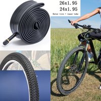 24 26 inch Mountain Bike Tire + 1 Inner Tube 24x1.95 26x1.95 MTB Tyres All-Terrain Anti-Slip Bicycle Rubber Outer Tire 2PCS Set