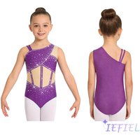Girl Ballet Jazz Dance Performance Leotard Set Long Sleeve Mesh Patchwork Metallic Bodysuit+Shorts+Hairband for Gymnastics Dance
