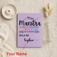 Customized Name Personalized Spanish A GREAT Teacher IS HARD TO FIND Pattern Print Design Softcover Student Notebook