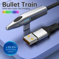 240W Bullet Train Super Charging Cable, 90 Degree Elbow Type C Charger Nylon Data Sync, Compatible for Samsung, Xiaomi, POCO