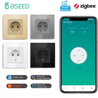 Inteligentne gniazdko ścienne Bseed E-Series EU Zigbee z monitorowaniem energii, ramką z kryształowego szkła, kompatybilne z Google Home, Alexa i Smart Life, sterowanie głosowe.