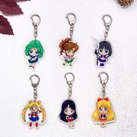 6Pcs Anime Figures Sailor Moon Car Keychain Accessories Acrylic Cute Charms Pendant For Bag Funny Key Holder Backpack Decoration
