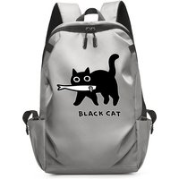 Laptop Backpack Travelling Women Men's Waterproof Laptop Backpack Fun A Black Cat Eating Fish Japanese Style Printed Rucksack