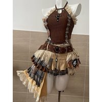 Summer Vintage Elegant Y2K Woman 2 Piece Sets Punk Gothic Strapless Crop Tops +High Waist Ruffle Skirt Female Party Outfits 2025