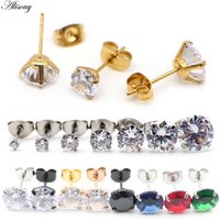 2pcs 2-8mm Small Gold Color Earrings Stone CZ Crystal Ear Studs Surgical Steel Cubic Zirconia Helix Earring Women Accessories