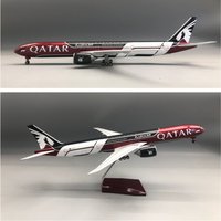 47CM 777-300 Qatar Airways Airplane Model Toy Resin Replica Plane Model with Landing Gear Wheels Light(Touch or Sound Control)