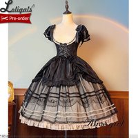 Pre-order Classic Lolita Plunge Neck Corset Dress Low-cut Long Party Dresses ~ Morning Fog of Yesterday by Alice Girl
