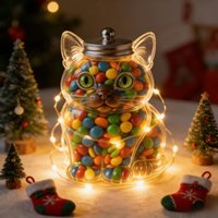 Cute Cat Shaped Glass Candy Jar with Airtight Lid, Food Grade Glass Storage Jar for Snacks Nuts Coffee Beans, Vintage Kitchen