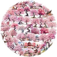 50Pcs Transparent Sakura Stickers, Waterproof PET Cherry Blossom Decals for Journal, Laptop & Decor