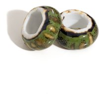 Green Glaze Ceramic Abacus Beads Large Hole Round Spacer Beads Rustic Handmade Jewelry DIY Necklace Bracelet Craft Accessories