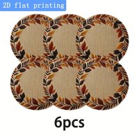 6Pcs Fall Leaf Wreath Round Placemats, Heat-Resistant Non-slip Autumn Dining Mats