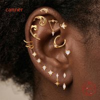 CANNER 1PC 925 Sterling Silver Eight-pointed Star Flat Head Piercing Ear Bone Nail Ins Geometric Gothic Earring Jewelry Gift