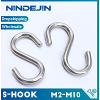 NINDEJIN 1-10pcs/pack Heavy Duty Stainless Steel S Shaped Hooks M2 M3 M4 M5 M6 M8 M10 Utility S-Hook for Kitchen Closet Hanging