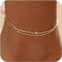 14k Real Gold Plated Anklets for Women Waterproof Layered Ankle Bracelets Trendy Simple Anklets Summer Beach Anklet Jewelry Gift