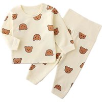 0-3Y High Waist Unisex Baby Pajama Suit Toddler Boys Cute Bear Sleep Wear Infant Pajama Girls Cartoon Print Night Wear