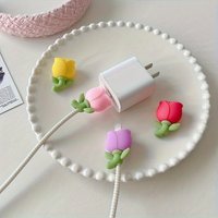 4Pcs Tulip Flower Designed Cable Protector - Protects and Decorates Phone Data Cable, Cute and Durable