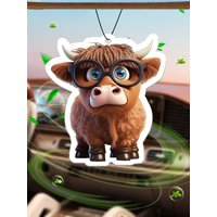 Cute Highland Cow Wearing Glasses Intercontinental Hotel (Hotel Scent) Car Air Freshener | Rearview Mirror Hanger & Dual-Purpose Air Vent Clip | Natural Material Aromatherapy Tablets |
