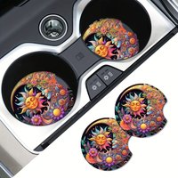 2Pc Color Sun With Moon Foam Coaster Absorbent Car Drink Use Coaster Car Coaster For Internal Bracket Car Cup Accessories