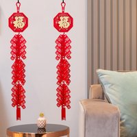 2 Pcs Chinese New Year Hanging Decorations, Firecracker Shape Decor Chinese Couplets, for Home and Party Decorations