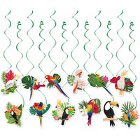 12pcs Tropical Hawaiian Party Hanging Swirls Streamers Parrot Palm Leaves Hanging Ceiling Spiral Summer Beach Pool Party Decor