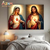 1PC ,Christian Religious Jesus And Virgin Mary Sacred Heart Canvas Painting Catholic Holy Child Jesus Art Poster Christian Home