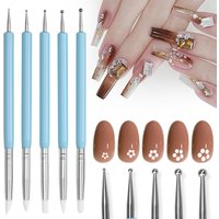 5Pcs/Set Professional Nail Art Silicone Embossing Brush Dual Head UV Gel Dotting Painting Pen Clay Sculpting Drawing Tools