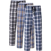 Men's 3Pcs Pajama Pants Cotton Plaid Pjs Sleeping Pants, Long Plaid Print Sleepwear Pajama Pants with Elastic Waist Homewear