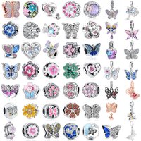 S925 Silver Butterfly Flower Charms Beads Rose Daisy Sunflower Heart Fit Original Bracelet Women DIY Jewelry Accessories