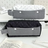 Multi-functional Striped Polka Dot Pen Bag Handheld Large Capacity Stationery Pouch Pencil Case School Supplies