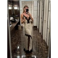 Women Backless Sexy Sling Robe Summer Lace Embroidery Patchwork V-Neck Sleeveless Fashion Ladies Maxi Dress