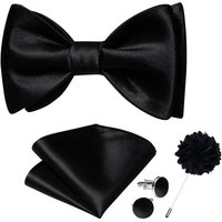 Men's Self Tie Bow Tie with Brooch Pin Solid Black Butterfly for Groom Wedding Prom Tuxedo Suits Accessories Gift for Husband