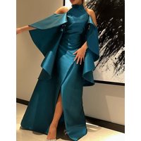 Customized Elegant Charmeuse Pleat Trumpet Halter Long Dresses Bespoke Occasion Celebrity Chinese Style