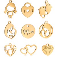 5pcs Stainless Steel Love Heart&Mom Kids Maternal Love Charms Making Necklace Bracelet Diy Mother's Day Gift Jewelry Accessories