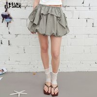 ELFSACK Layered Ruffle Mini Skirt, High-Waisted Puffball Skirt with Embroidery Details