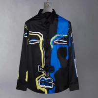 Luxury Graffiti Face Business Casual Shirts Men Silk Slim Long Sleeve Shirt Men's High End Banquet Social Party Tuxedo Blouse image 4