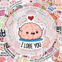 50 Fun Brain Doodle Stickers, Vibrant Sticker Decals, Multiple Styles Without Duplication, Suitable for Water Bottles, Laptops, Suitcases, Skateboards, Guitars, Party Decorations