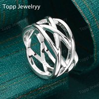 925 Sterling Silver Simple 5-10# Hollow Braided Ring For Women Fashion Charm Party Christmas Gift Jewelry