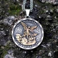 new Men Stainless Steel Archangel St.Michael Guardian Pendant Necklaces Fashion Jewelry Creativity Chains Gifts
