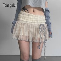 Tonngirls Korean Style Skirt Women Polka Dots Mini A-Line Skirt Fairycore Y2k Vintage Short Skirt 2000s Japanese Streetwear