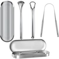 3pcs Tongue Scrapers Tough Metal Tongue Cleaner w/Storage Case, Stainless Steel Tongue Scrubber for Fresh Breath & Oral Hygiene