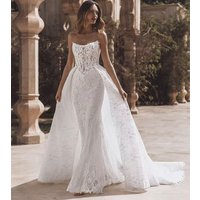 Romantic Detachable Train Weddingdress Embroidered On Net With Mermaid Sleeveless Strapless Customized Bride Vestido De Novia