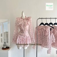 French pink dopamine love polka-dot shirt short skirt women's summer new fashion sense Joker girl sense wear two-piece suit.