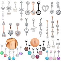 3-6PCS/Lot Surgical Steel Crystal Belly Button Piercing Set 14G Snake Pearl Heart Belly Piercing Nombril Umbigo Bulk Navel Rings