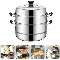 Double Layer Stackable Stainless Steel Steamer Pot Induction Compatible Multi Layer Steaming Cookware for Home Kitchen