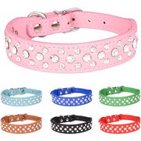 Pet collars for small dogs, pet collars, rhinestone PU collars for cats and dogs, adjustable to prevent pets from being lost