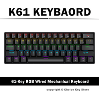 APAYADO K61 Wired Mechanical Gaming Keyboard 61 Keys RGB Backlit 60% Mini Type-C Red Switch Blue Switch for PC Laptop