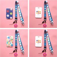 Red Flower Card Holder Japanese Korean Style ID Card Keychain Lanyard Net Set Lovely Accessory