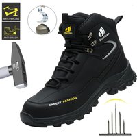 Men Work Boots Puncture-Proof Waterproof Work Shoes Steel Toe Safety Boots Industrial Indestructible Boots Side Leather Shoes