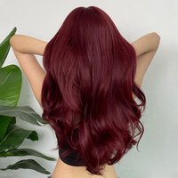 Big waves of wine-red synthetic wig for Halloween cosplay, role-playing, daily party, hot-temperature hair accessory set