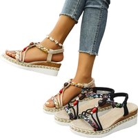 2025 Summer Women's Slope Heel Thick Bottom Sandals Oversized Fish Mouth Beaded Slope Heel Sandals 36-46 Size designer shoes